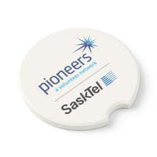 Load image into Gallery viewer, SaskTel Pioneers Soapstone Car Coasters (Qty 2), Unique Car Accessory - white
