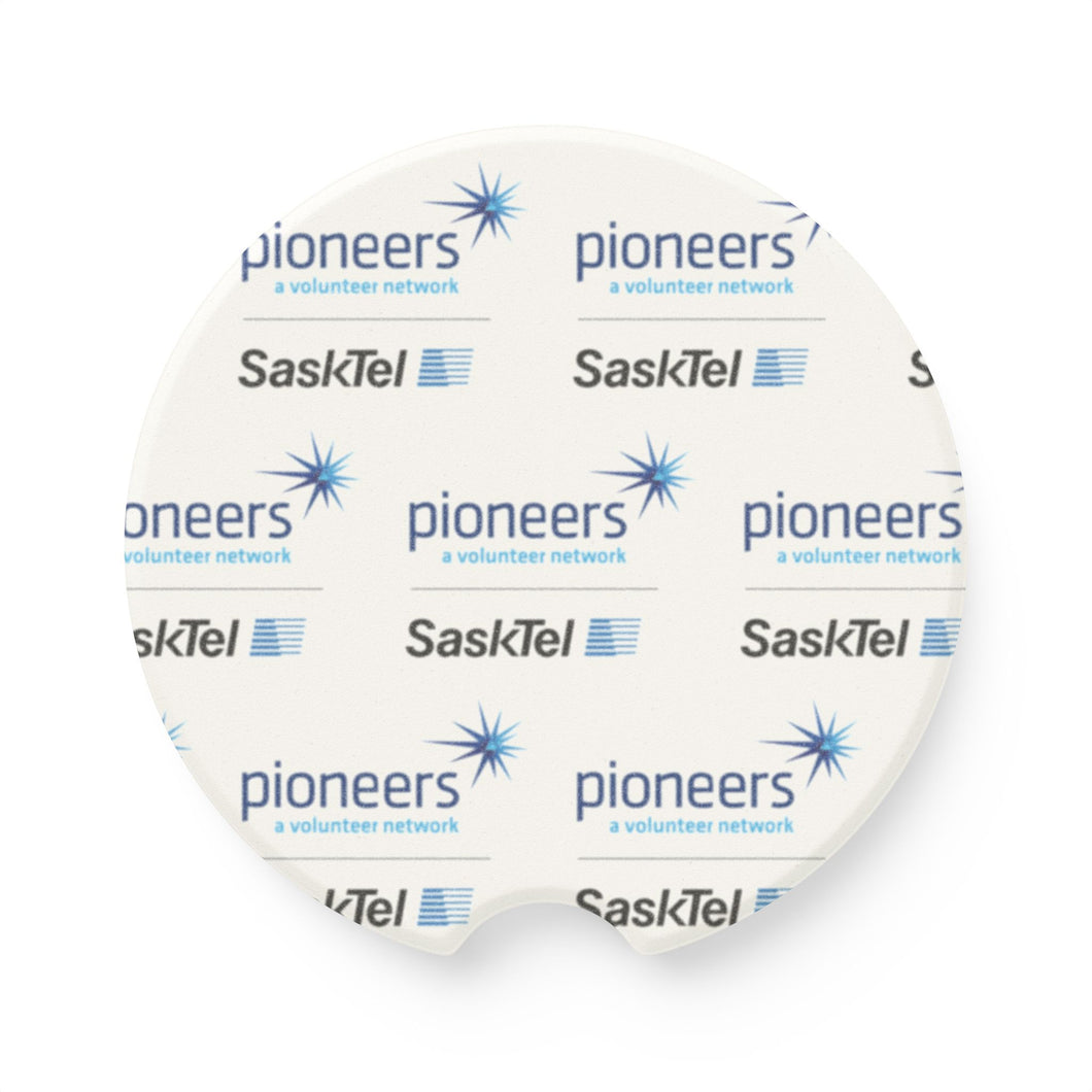 SaskTel Pioneers Soapstone Car Coasters (Qty 2), Unique Car Accessory - white